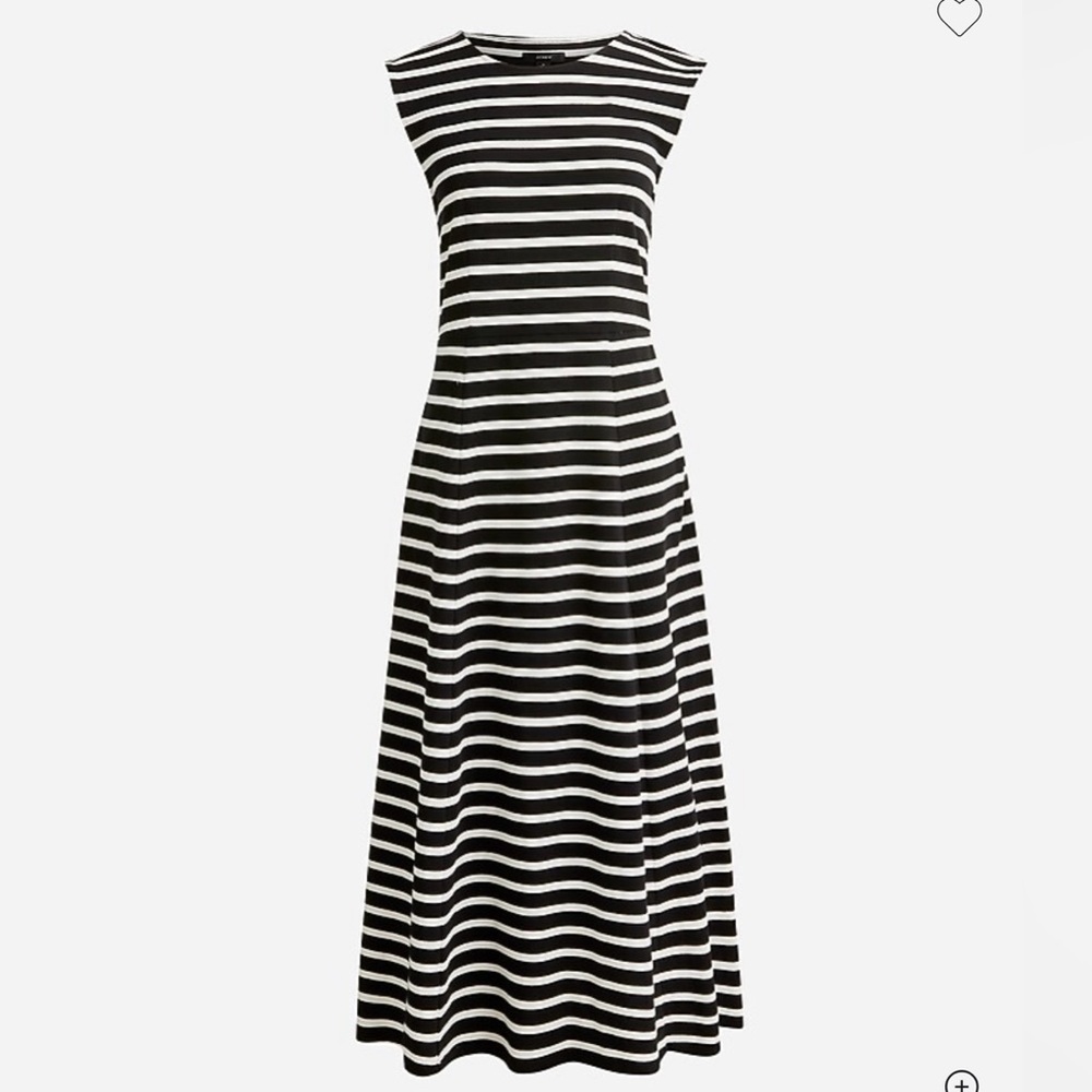 Cap-sleeve Knit Midi Dress in Black & White Strip, XS